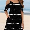 Pocket Striped Black Cover Up Dress
