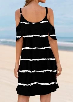 Pocket Striped Black Cover Up Dress -Modlily 325405 P 1676095965234