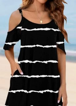 Pocket Striped Black Cover Up Dress -Modlily 325405 P 1676095965865