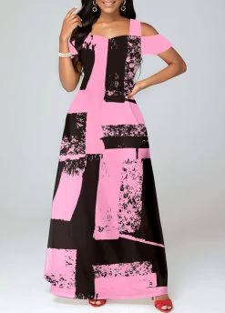 Plus Size Pink Pocket Graffiti Print Maxi Dress -Modlily 325514 P 1675417078095