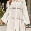Lace White Button Long Sleeve Cover Up
