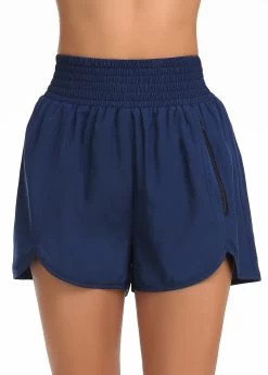 Smocked High Waisted Blue Beach Shorts -Modlily 325546 P 16771415202832