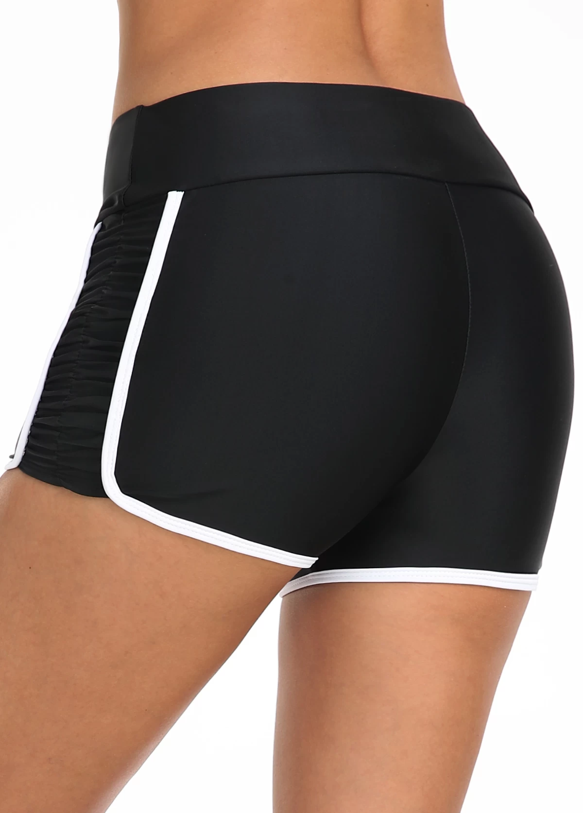 Contrast Stitch Mid Waisted Black Swim Shorts 2 Contrast Stitch Mid Waisted Black Swim Shorts - Image 2