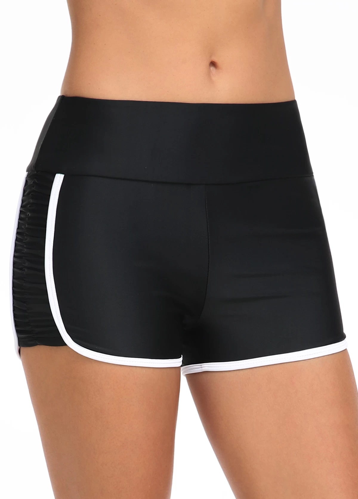 Contrast Stitch Mid Waisted Black Swim Shorts 3 Contrast Stitch Mid Waisted Black Swim Shorts - Image 3