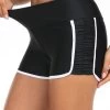 Contrast Stitch Mid Waisted Black Swim Shorts
