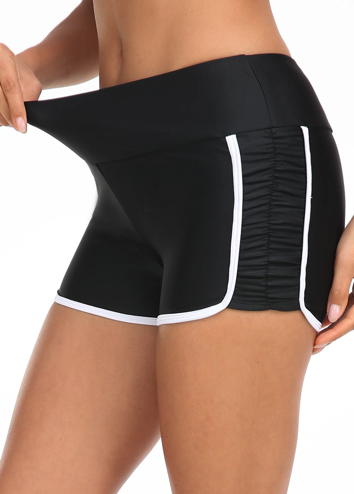 Contrast Stitch Mid Waisted Black Swim Shorts 1 Contrast Stitch Mid Waisted Black Swim Shorts