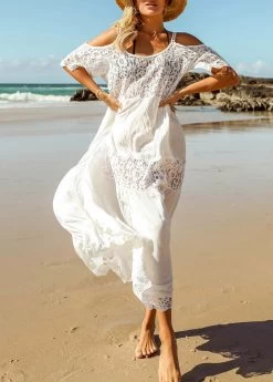 Lace Stitching White Round Neck Cover Up 8 Lace Stitching White Round Neck Cover Up -Modlily 325669 P 16757673452033