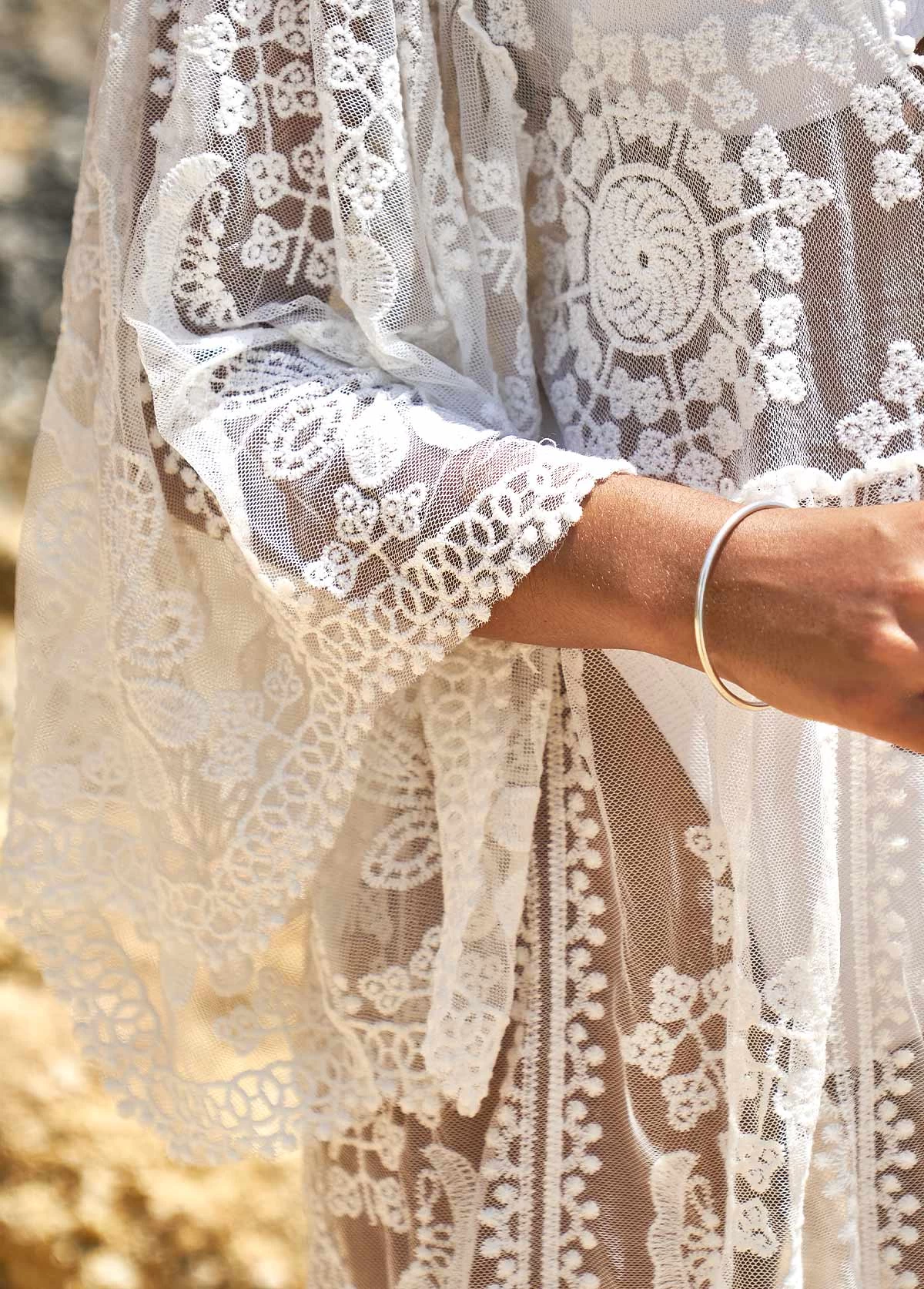 Embroidered White Cage Neck Sheer Cover Up 6 Embroidered White Cage Neck Sheer Cover Up - Image 6