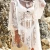 Embroidered White Cage Neck Sheer Cover Up