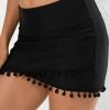 Tassel Mid Waisted Stretch Black Pantskirt