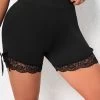 Black Patchwork Plus Size Skinny Elastic Waist Shorts