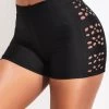 Stretch High Waisted Black Swim Shorts