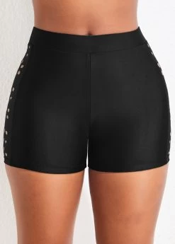 Stretch High Waisted Black Swim Shorts -Modlily 326173 P 16765470057742