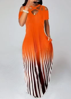 Plus Size Orange Criss Cross Ombre Maxi Dress