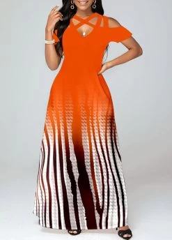 Plus Size Orange Criss Cross Ombre Maxi Dress -Modlily 326215 P 1675931327041