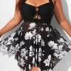 Black Mid Waisted Plus Size Swimdress And Panty