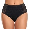 Mid Waisted Black Lace Stitching Bikini Bottom
