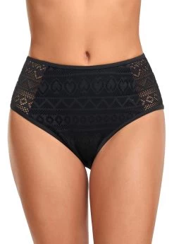 Mid Waisted Black Lace Stitching Bikini Bottom