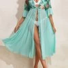 Ruffle Leaf Print Mint Green Cover Up