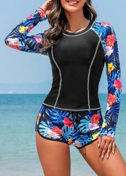 Tie Mid Waisted Tropical Plants Print Tankini Set -Modlily 326885 P 16798827531774