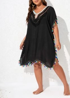 Plus Size Tassel Black Cover Up -Modlily 327047 P 16786917332733