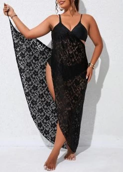Plus Size Criss Cross Black Cover Up