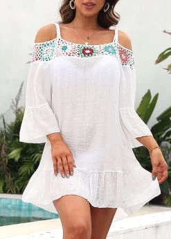 Patchwork Geometric Print White Cover Up -Modlily 327049 P 16823312282742