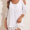 Lace Tie Back Patchwork White Cover Up