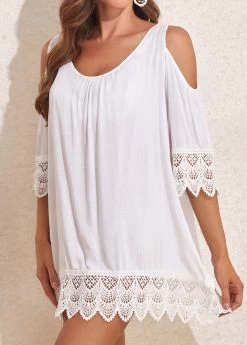 Lace Tie Back Patchwork White Cover Up 7 Lace Tie Back Patchwork White Cover Up -Modlily 327140 P 16805029054793