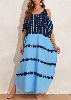 Light Blue Cut Out Tie Dye Print Cover Up