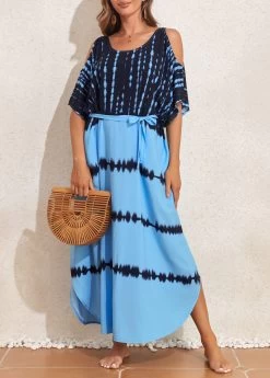 Light Blue Cut Out Tie Dye Print Cover Up 9 Light Blue Cut Out Tie Dye Print Cover Up -Modlily 327161 P 16806042543373