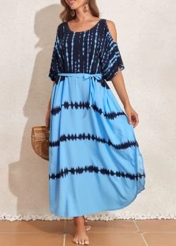 Light Blue Cut Out Tie Dye Print Cover Up 8 Light Blue Cut Out Tie Dye Print Cover Up -Modlily 327161 P 16806042549032