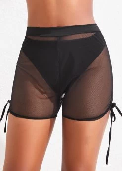 High Waisted Black Drawstring Beach Shorts -Modlily 327263 P 1676967821623