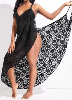 Lace Surplice Asymmetry Black Cover Up