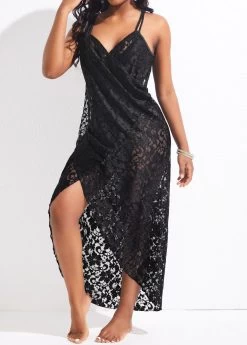 Lace Surplice Asymmetry Black Cover Up -Modlily 327488 P 16784442939973