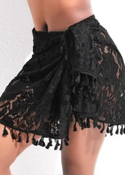 Lace Tassel Design Tie Black Sarong -Modlily 327489 P 16784442892452