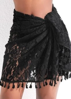 Lace Tassel Design Tie Black Sarong