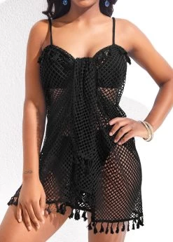 Mesh Black Tassel Multi-Way Cover Up