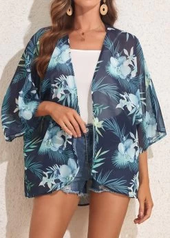 Lightweight Plants Print Blue Cover Up -Modlily 327564 P 16805027065672