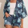 Lightweight Plants Print Blue Cover Up