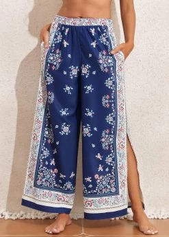 Split Tribal Print Navy Cover Up