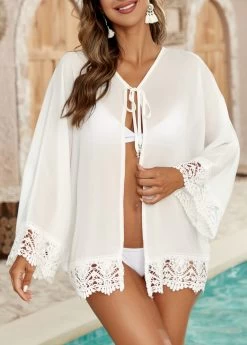 Lace White Tie Front Cover Up -Modlily 327573 P 16856962901752