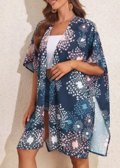 Open Front Split Navy Cover Up -Modlily 327600 P 16805025694404