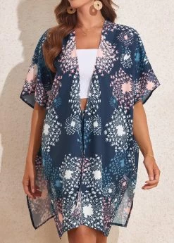 Open Front Split Navy Cover Up -Modlily 327600 P 16805025694862