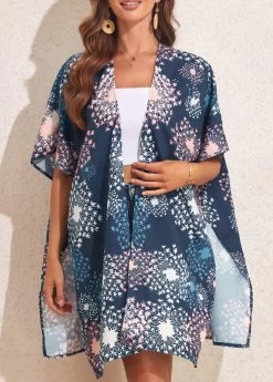 Open Front Split Navy Cover Up -Modlily 327600 P 16805025697593