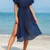 Drawstring Navy Side Slit Cover Up Dress