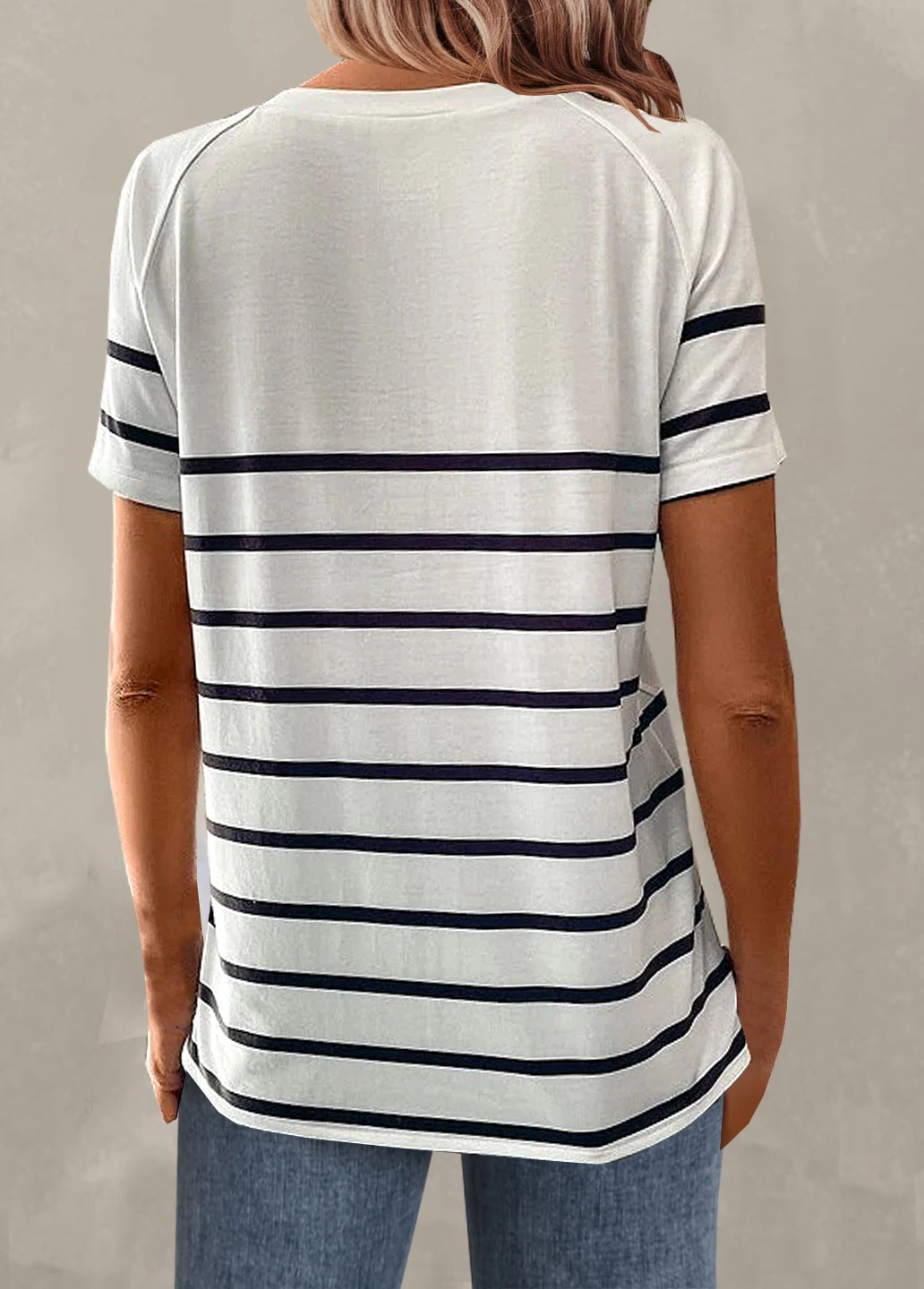Plus Size White Button Striped T Shirt 5 Plus Size White Button Striped T Shirt - Image 5
