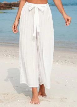 Bowknot White Tie Front Beach Pants -Modlily 328408 P 16798827450183