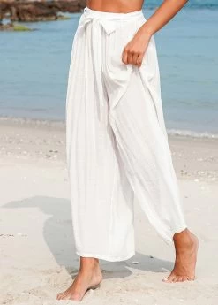 Bowknot White Tie Front Beach Pants -Modlily 328408 P 16798827453504
