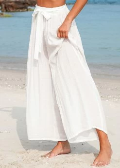 Bowknot White Tie Front Beach Pants -Modlily 328408 P 16798827458672
